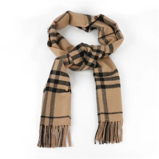 GIANT CHECK WOOL SCARF, CAMEL IP CHECK