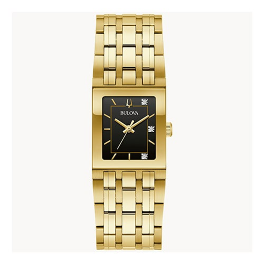 LADIES MARC ANTHONY QUADRA GOLD-TONE SS RECTANGULAR WATCH BLACK DIAL