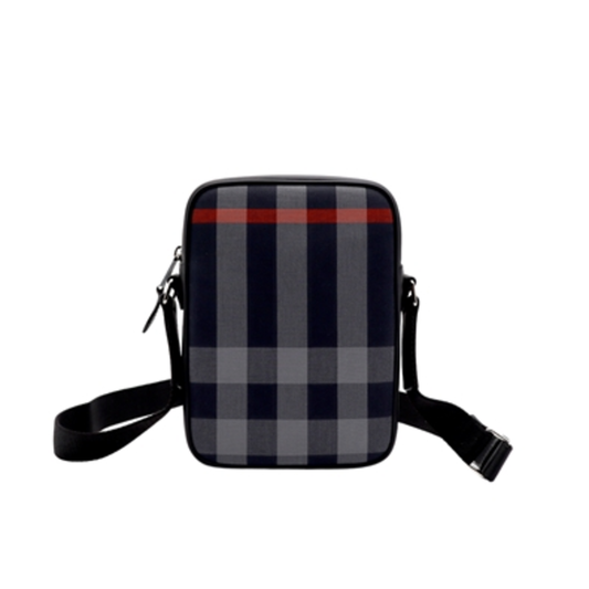 BURBERRY CHECK CAMERA BAG, NAVY/GREY CHECK
