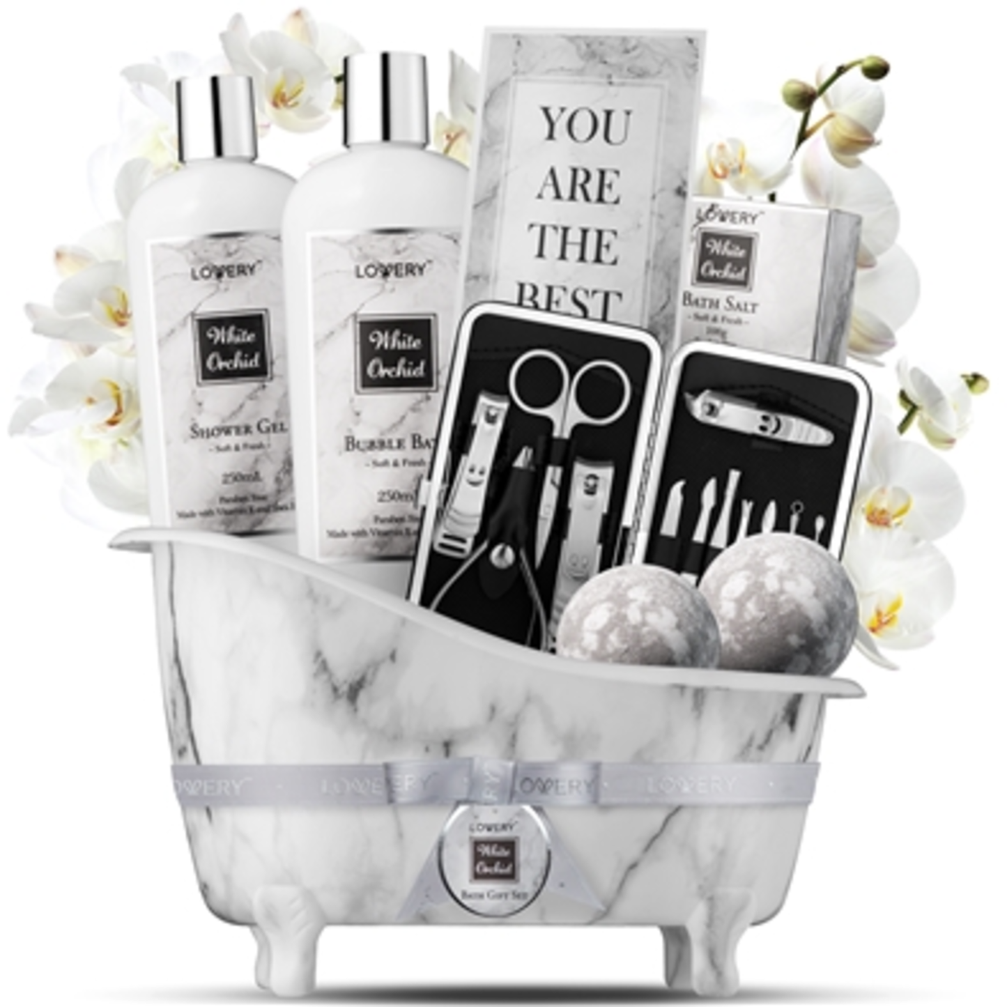 WHITE ORCHID SELF CARE KIT, WHITE, BLACK, MARBLE, 20 PIECES