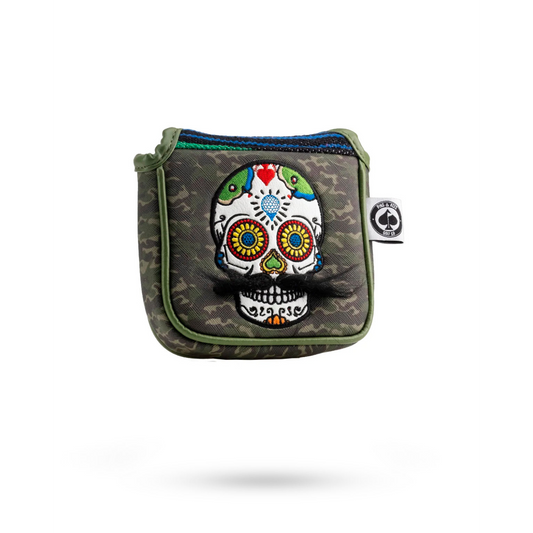 MUSTACHE SUGAR SKULL - MALLET PUTTER COVER GREEN CAMO