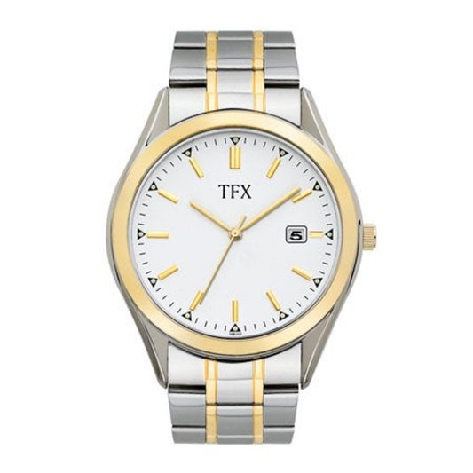 MEN'S TFX TWO TONE STAINLESS STEEL WATCH, WHITE DIAL