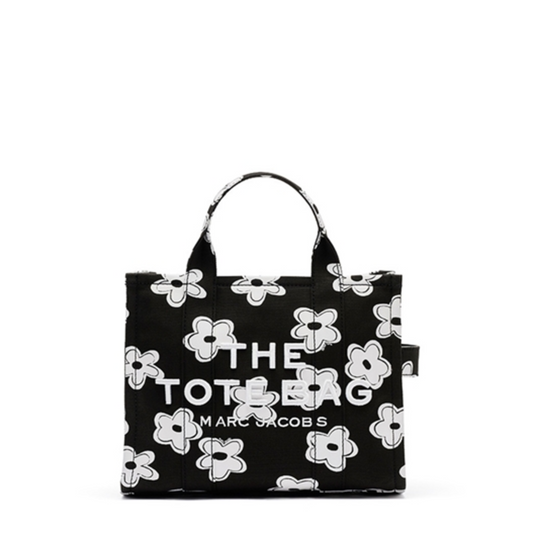 THE DAISY CANVAS MEDIUM TOTE BAG, BLACK/WHITE