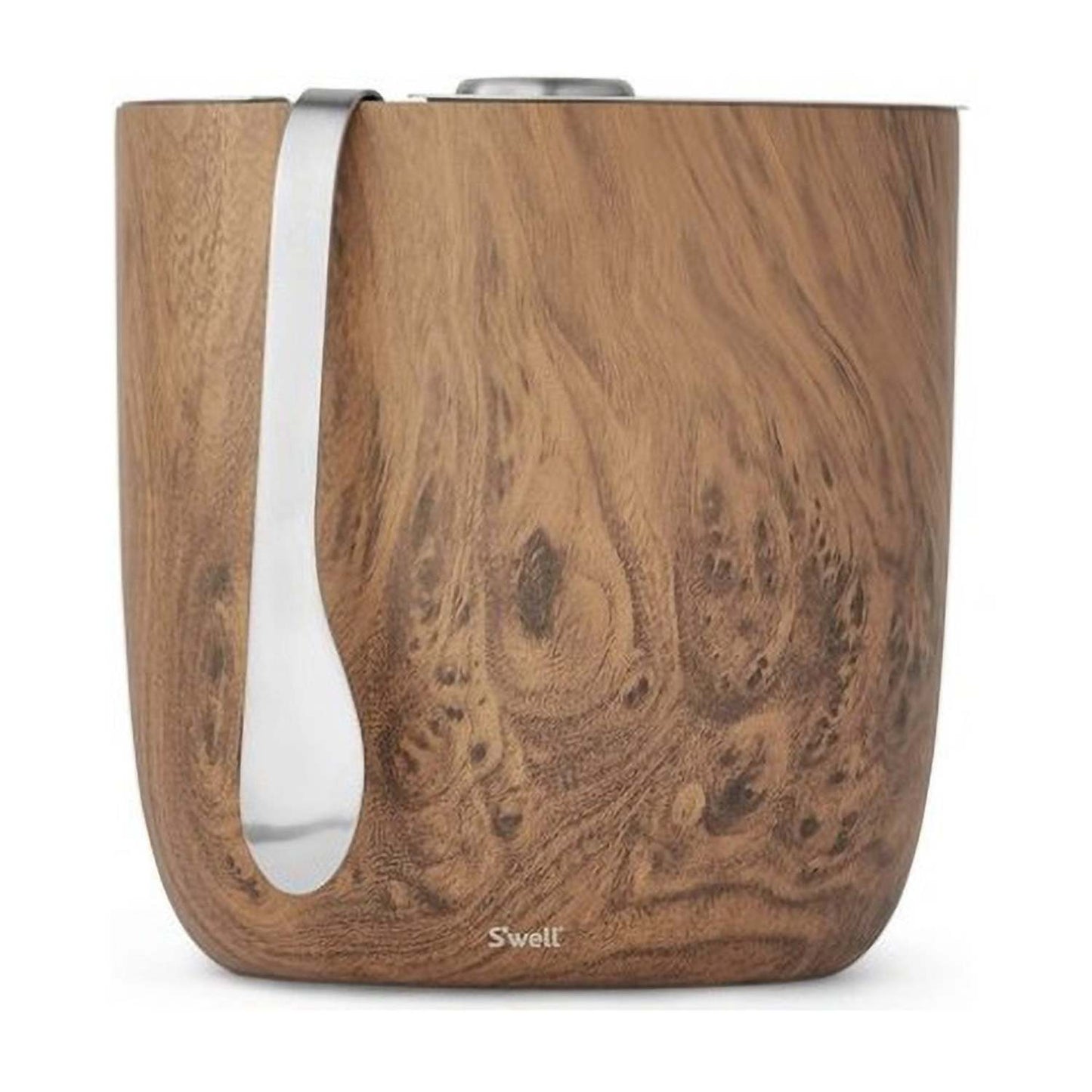 68OZ STAINLESS STEEL ICE BUCKET W/ TONGS TEAKWOOD