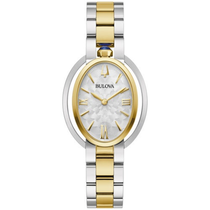 LADIES' RUBAIYAT TWO-TONE STAINLESS STEEL OVAL WATCH, SILVER DIAL