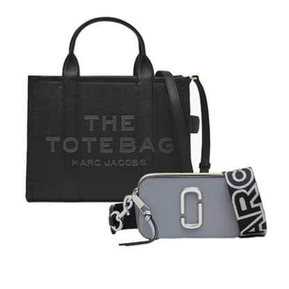 MEDIUM TOTE/SNAPSHOT 2 PC, BLACK/GREY