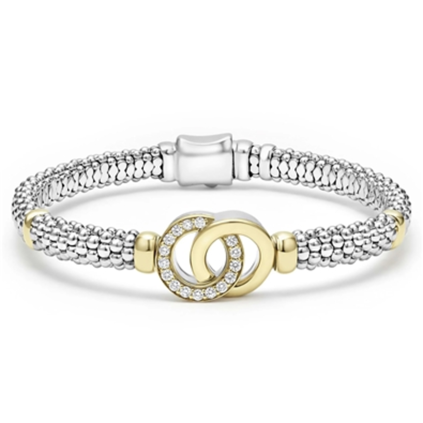 TWO-TONE INTERLOCKING CAVIAR BRACELET, STERLING SILVER & 18K GOLD, 6MM