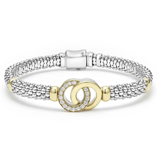 TWO-TONE INTERLOCKING CAVIAR BRACELET, STERLING SILVER & 18K GOLD, 6MM