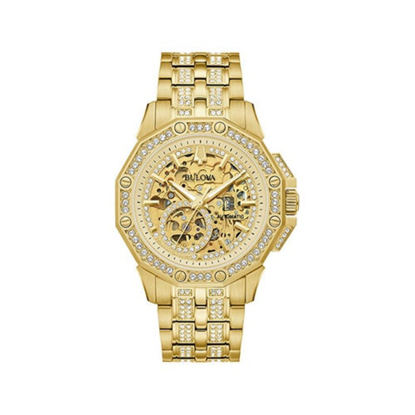 MENS OCTAVA AUTOMATIC GOLD-TONE CRYSTAL WATCH SKELETON DIAL