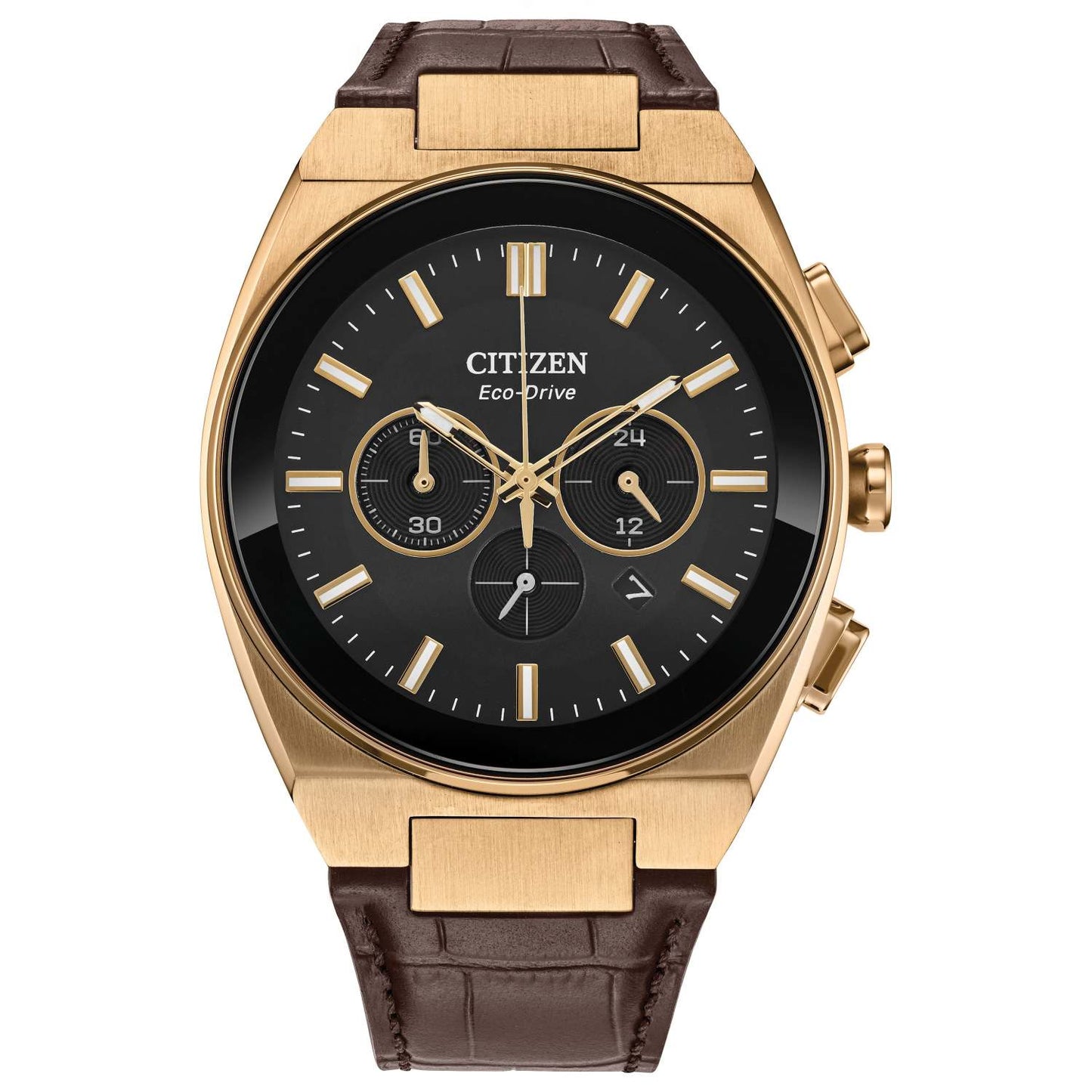MEN'S AXIOM SC ECO-DRIVE CHRONOGRAPH BROWN LEATHER STRAP WATCH, BLACK DIAL