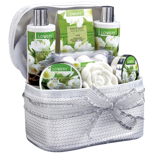 WHITE JASMINE BATH SET, WHITE, 13 PIECES