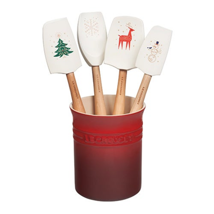 NOEL COLLECTION 5PC UTENSIL SET W/ CROCK RED
